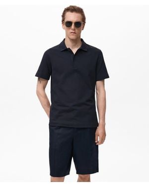 Mango Fine Rib-knit Polo Shirt - Blue