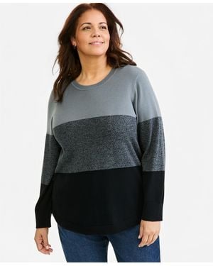 Style & Co. Plus Size Colorblocked Curved-hem Sweater - Gray