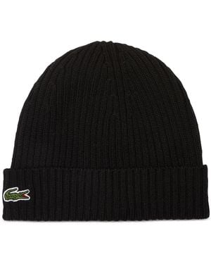 Lacoste Ribbed-knit Wool Beanie - Black