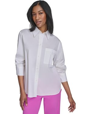 Halston Cotton Collared Ruched-sleeve Blouse - Purple