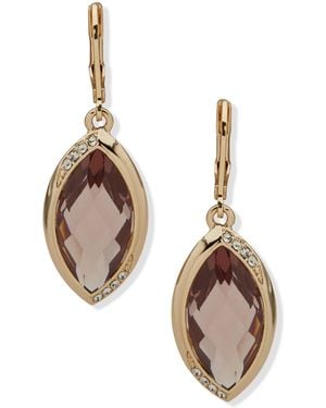 Anne Klein Plastic Glass Stone Drop Earrings - Metallic