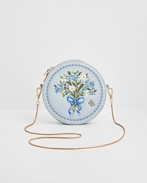 Fable England Floral Posy Embroidered Circle Bag - Blue