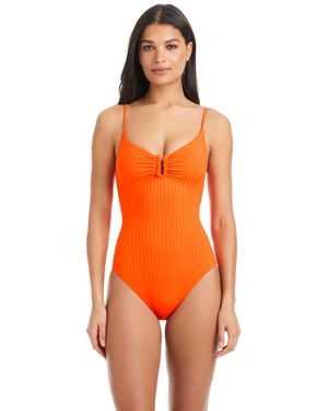 Sanctuary Refresh Ribbed V-neck One-piece Swimsuit - Orange