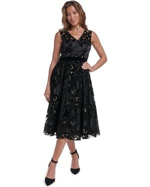 Eliza J Sleeveless V-neck Floral-print Dress - Black