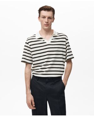 Mango Striped Textured Knitted Polo Shirt - White