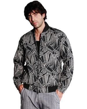 Campus Sutra Midnight Stroke-jacquard Bomber Jacket - Black