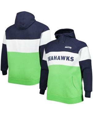 KTZ /college Navy Seattle Seahawks Big Tall Current Colorblock Raglan Fleece Pullover Hoodie - Green