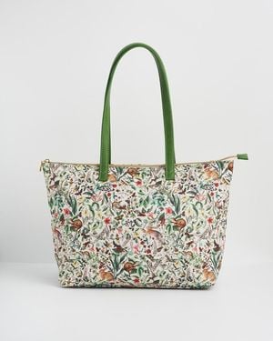 Fable England Cire Garden Floral Printed Grab Tote - Green