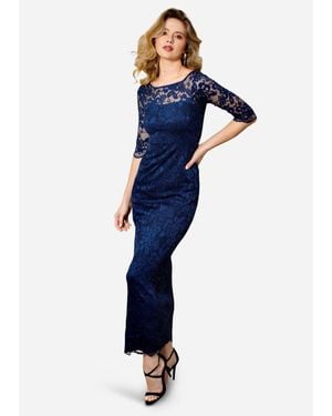 Alie Street London Lila 3/4 Sleeve Lace Maxi Gown - Blue