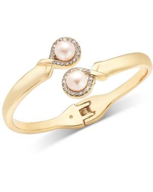 Charter Club Gold-tone Imitation Pearl Bypass Hinge Bracelet - Metallic