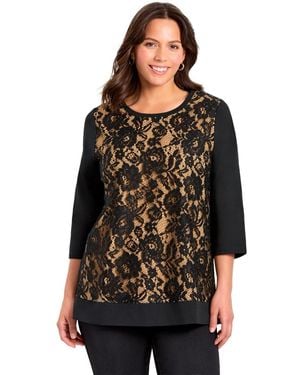 Avenue Plus Size Lace Crewneck Tee - Black
