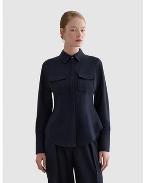 Hobbs Dannie Cinched-waist Collard Shirt - Blue