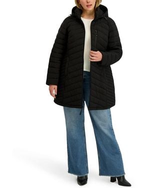 Nautica Plus Size Hooded Water-resistant Puffer Coat - Black