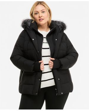 Calvin Klein Plus Size Bibbed Faux-fur Hooded Utility Puffer Coat - Black