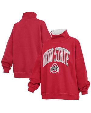 Pressbox Ohio State Buckeyes Oversized Mock Neck Sweatshirt - Red