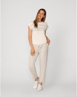 Cable & Gauge Stripe Drawstring Top And jogger Set - White