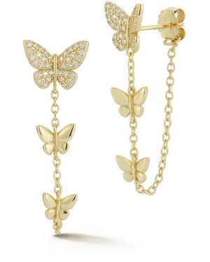 Rachel Zoe 14k Plated Sterling Silver Triple Butterfly Drop Front/back Earrings - Metallic