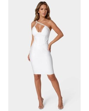 Bebe Embellished Crystal Corset Bandage Dress - White