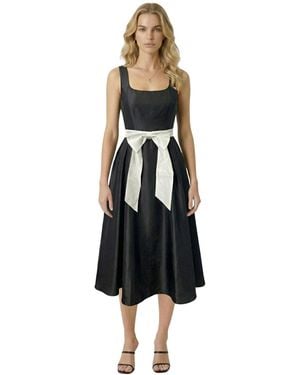 Modenaire Sleeveless Contrast-bow Midi Dress - White