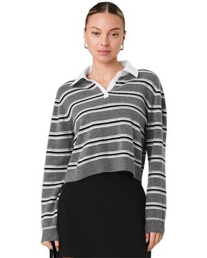 French Connection Yulia Knit Campus Oversized Cropped Stripe Sweater - Gray