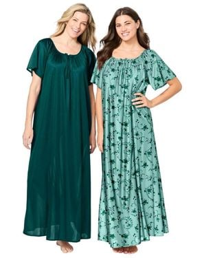 Only Neccessities Plus Size Only Necessities 2-pack Long Silky Gown - Blue