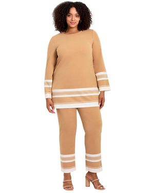 Avenue Border Stripe Straight Leg Pant - Natural