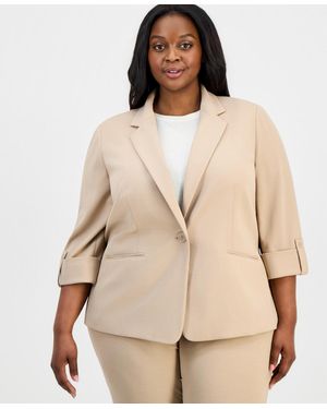 Anne Klein Essentials Plus Size 3/4-sleeve One-button Jacket - Natural