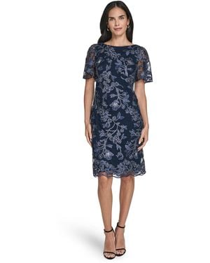 Jessica Howard Petite Boat Neck Short Sheath Dress - Blue