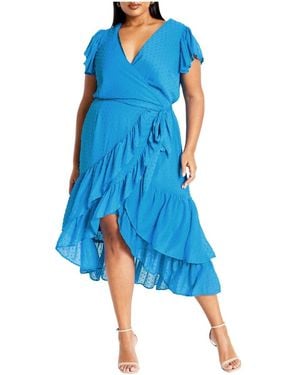 City Chic Plus Size Midi Frill Dee Tiered Dress - Blue