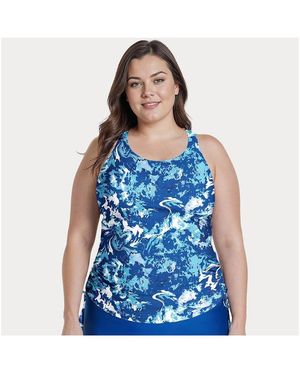 Calypsa Plus Size Maya Tankini Swim Top With Removable Cups - Blue