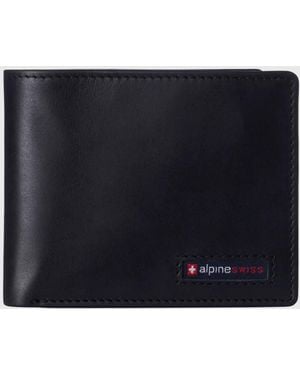 Alpine Swiss Commuter Rfid Bifold Wallet 2 Id Windows Divided Bill Section - Blue