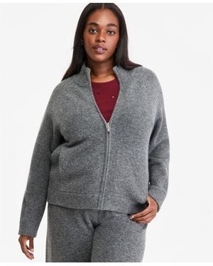 On 34th Plus Size Full-zip Mock-neck Sweater Track Jacket - Gray