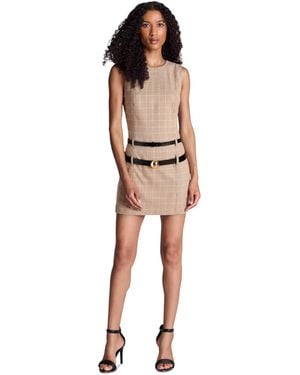 Kenneth Cole Crewneck Double Belted Mini Dress - Natural