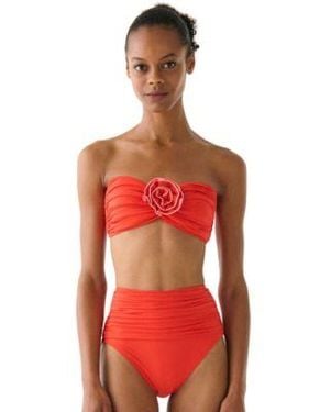 Kate Spade Bandeau Top Ruched High Waist Bikini Bottoms - Red