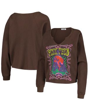 Daydreamer Pink Floyd Cosmic Pyramid Raw Thermal Raglan Long Sleeve T-shirt - Brown