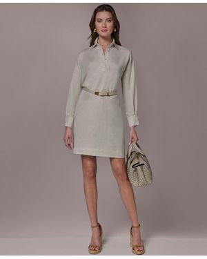 Donna Karan Long-sleeve Belted Dress - Gray