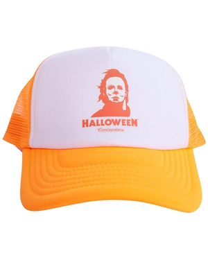 Contenders Clothing And White/orange Halloween Myers Face Trucker Hat