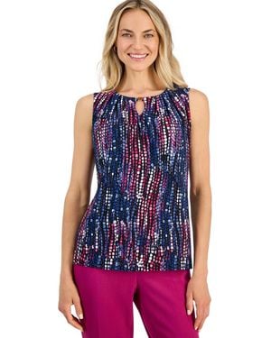 Kasper Petite Sleeveless Keyhole Blouse - Blue