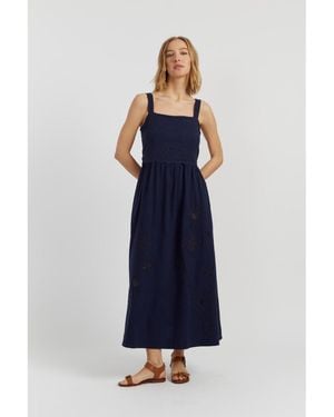 Chinti & Parker Sienna Linen-blend Broderie Summer Dress - Blue
