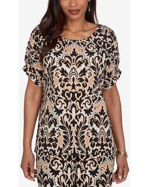 Ruby Rd. Petite Damask Textured Short-sleeve Top - Black