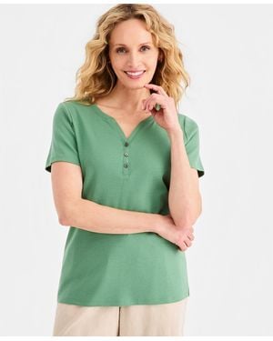 Style & Co. Petite Cotton Henley Short-sleeve T-shirt - Green
