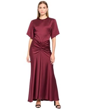 Luxely Wedding Guest Short-sleeve Satin Maxi Dress - Red