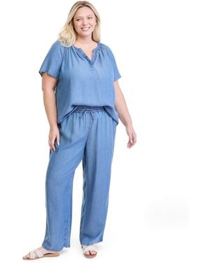 Style & Co. Plus Size Chambray Pull-on Drawstring Wide-leg Pants - Blue