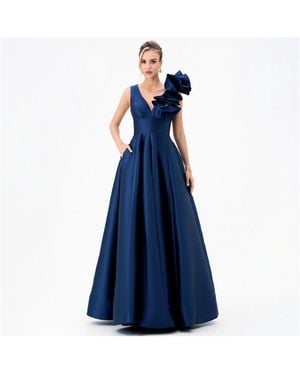 Bariano Mirella V Neck Ruffle Gown - Blue