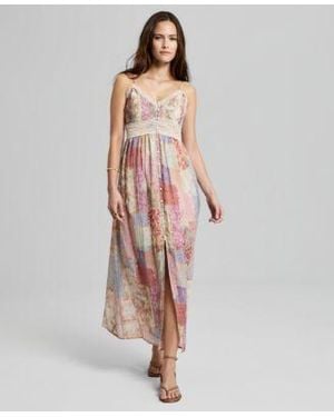 And Now This Now This Lace Trim Patchwork Print Maxi Dress Macys Exclusive - Pink