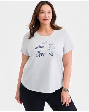 Style & Co. Plus Size Perfect Crewneck Short-sleeve Top - White