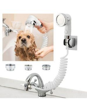 Aronkl Sink Faucet Sprayer Attachment 3 Spray Modes Stop Water Saving Stretchable Hose Pet Hair Rinser - White