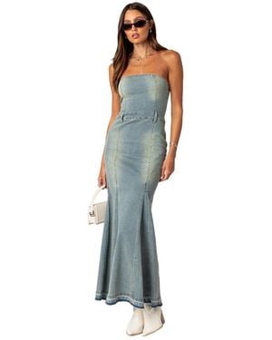 Edikted Astoria Slitted Denim Maxi Dress - Blue