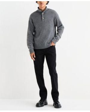 Lucky Brand Quarter Button Mock Neck Sweater Paired With 410 Athletic Slim Fit Jeans - Gray