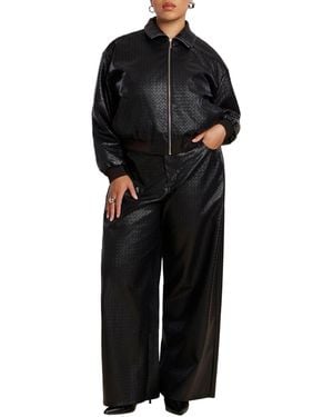 Eloquii Plus Size Petite Faux Leather Pintuck Straight Leg Pant - Black